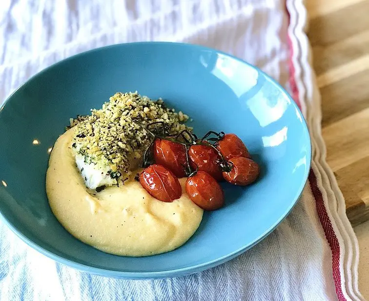 Herb Crusted Cod on Polenta