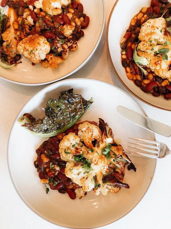 Mexican Roasted Cauliflower on Beans