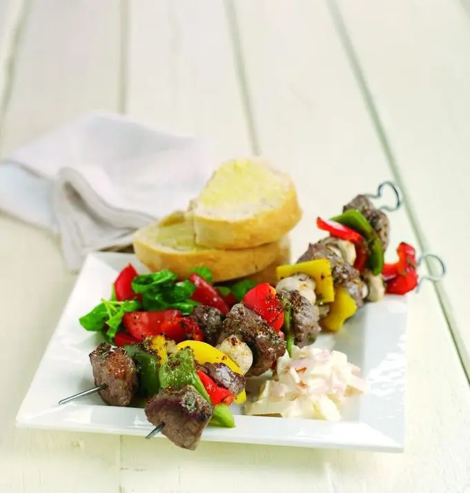 Sticky-pepper beef kebabs