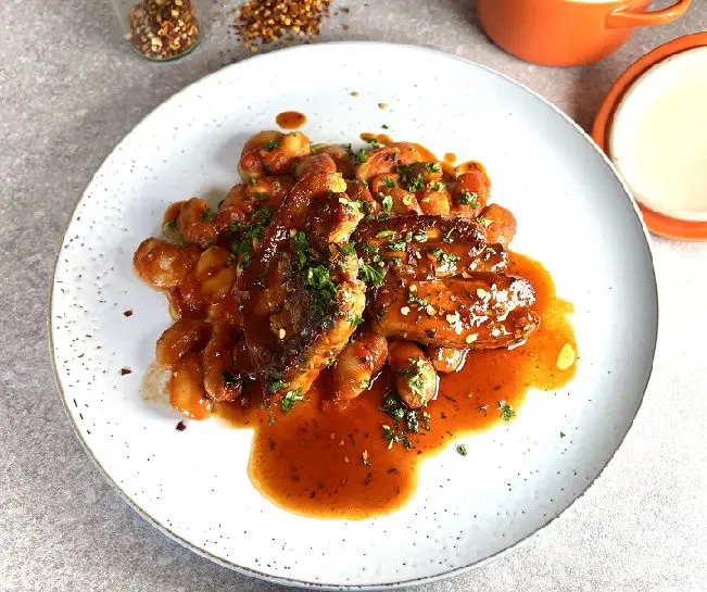 Maple Pork Belly on Beans