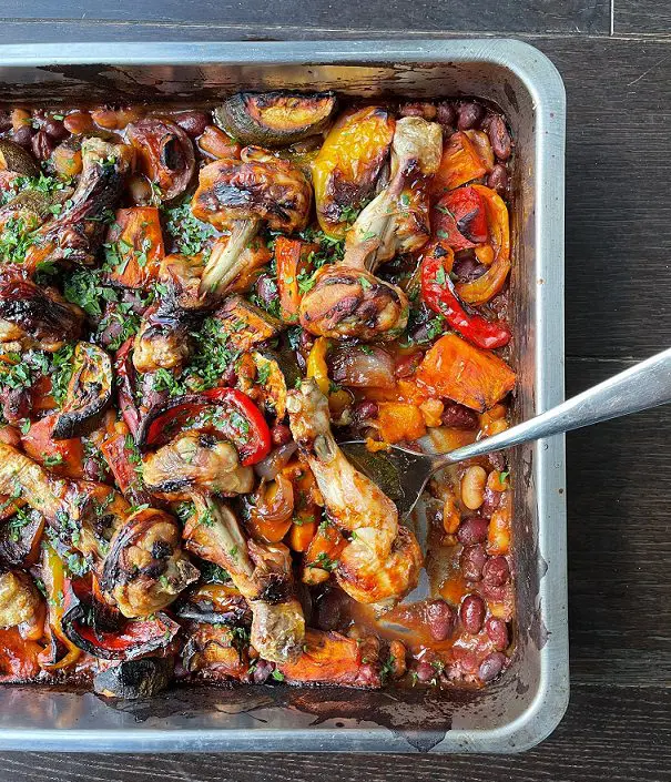 Tray Baked Chicken Leg on Beans