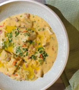 Cheddar and Chorizo Creamy Fish Stew